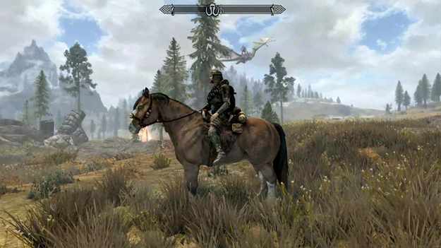 В The Elder Scrolls V: Skyrim обнаружили великана, летающего на драконе